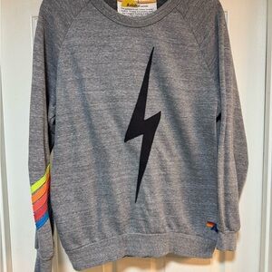 Aviator Nation Gray Sweater with Black Lightning Bolt